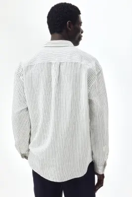 Chemise Relaxed Fit en lin mélangé - Blanc/rayé — photo 3