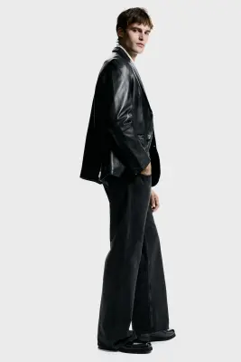 Veste Regular Fit en cuir - Noir — photo 3