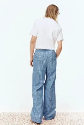 Pantalon Loose Fit en coton pima - Bleu/rayé — photo 3