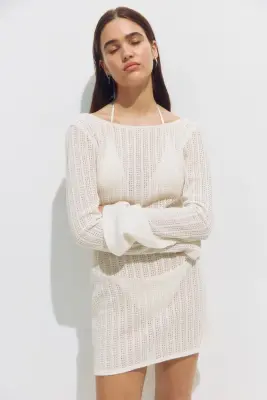 Robe de plage à encolure bateau - Blanc — photo 1