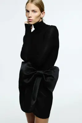 Jupe en satin avec nœud - Noir — photo 3