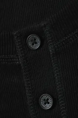 T-shirt Henley manches longues - Noir — photo 3