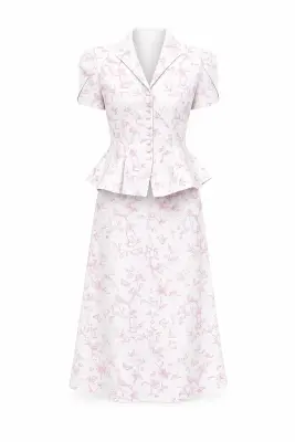 Andi Peplum Blouse - Lavender Toile de Jouy Birds — photo 2