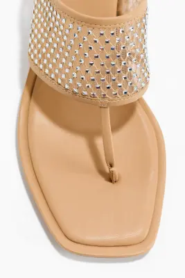 Sandales ornementées avec talon kitten heel - Beige — photo 5