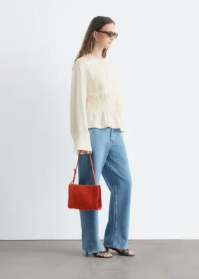 Blouse en lin avec taille à smocks - Écru — photo 4