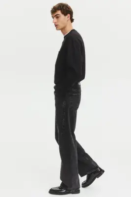 Jean Loose Straight à jambes tournantes - Noir denim — photo 3