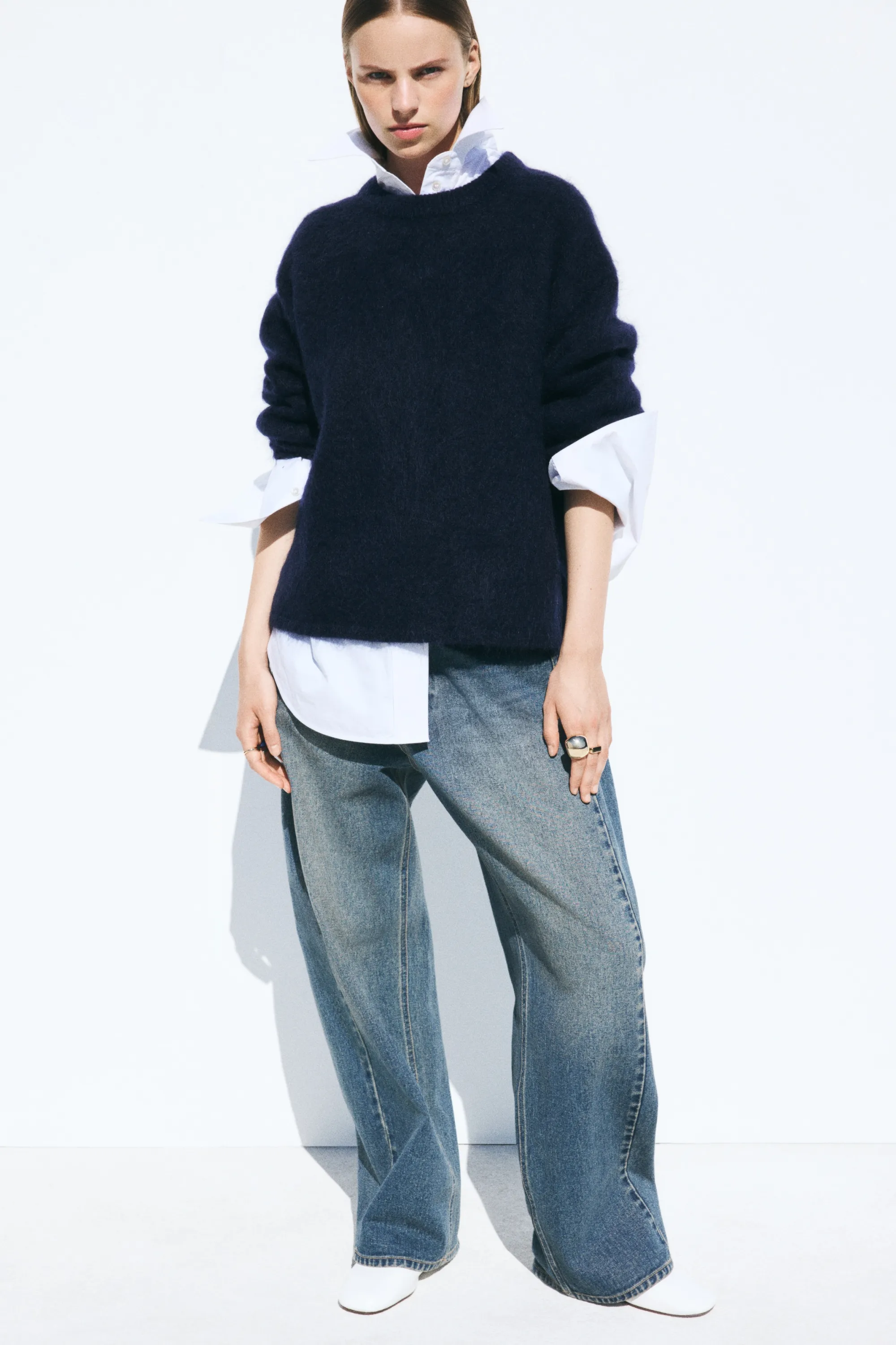Pull oversize en mohair mélangé - Bleu marine