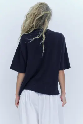 T-shirt en maille - Bleu marine — photo 4