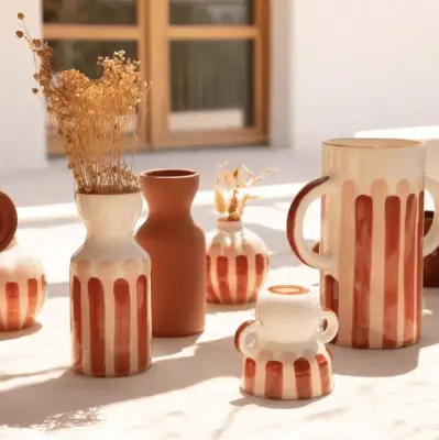 Bougeoir Menorca - rayure rosé et terracotta — photo 4