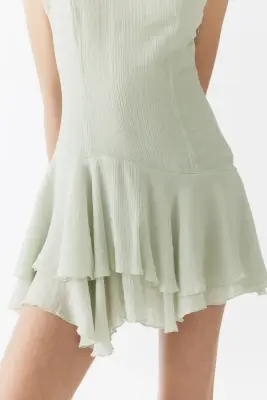 Robe asymétrique volantée - Vert ancien clair — photo 2