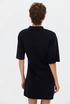 Robe polo en maille fine - Bleu marine — photo 3