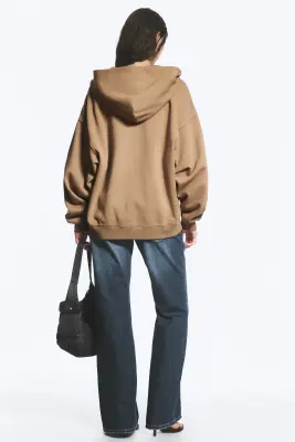 Sweat à capuche zippé oversize et épais - Beige foncé — photo 2