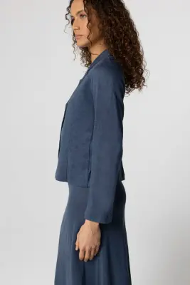 Veste Bleu Foncé Col Veste Manches Longues en Lin / Elasthanne — photo 3