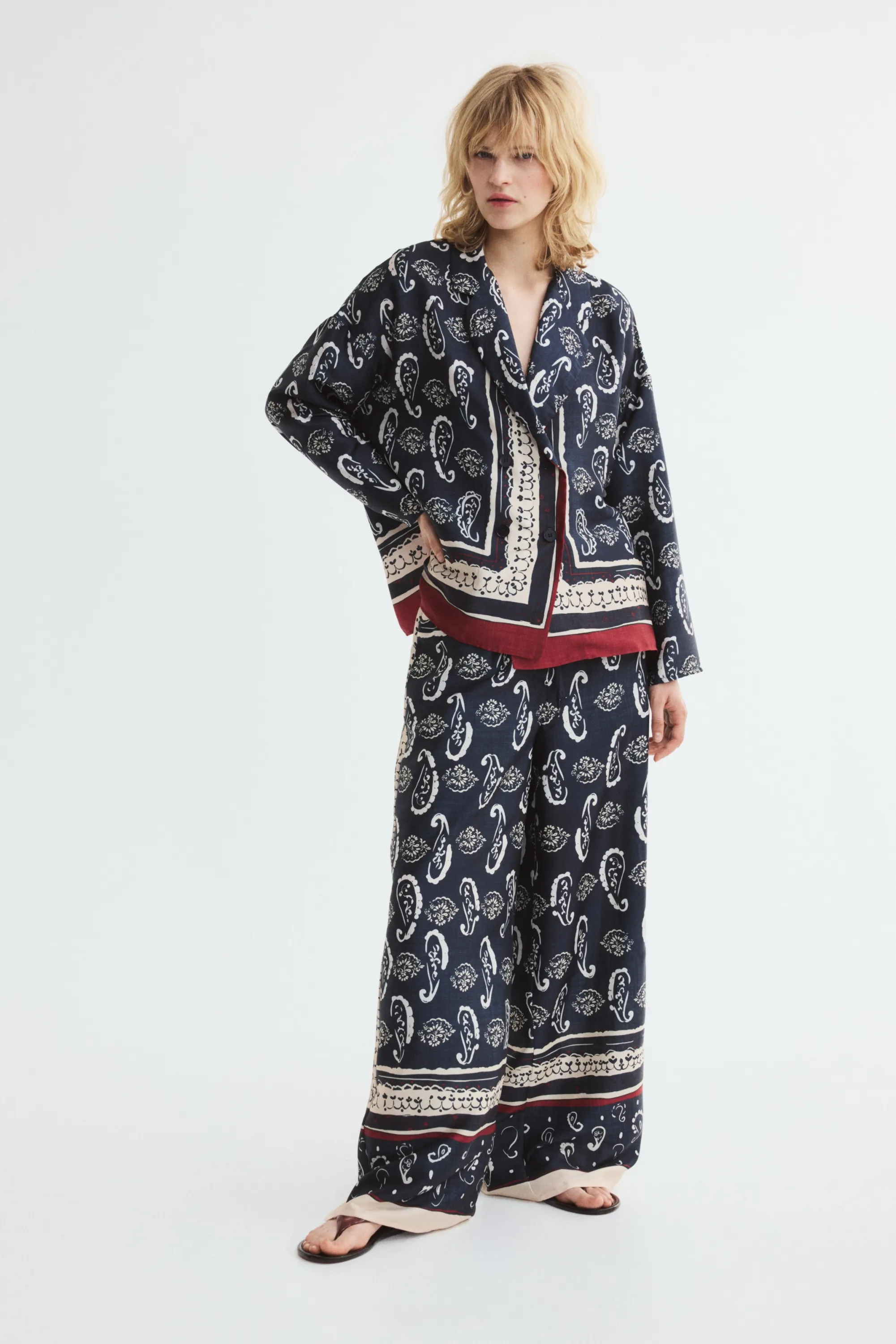 Blazer imprimé à fermeture croisée - Bleu marine/motif cachemire