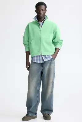 Sweat boxy Loose Fit avec zip - Vert vif — photo 2
