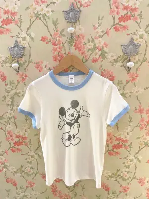 Nouveau ! RE/DONE T-shirt Slim Ringer The Mickey Mouse Club Vintage White — photo 2