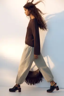 Pantalon à jambes ballon en nylon - Beige — photo 3