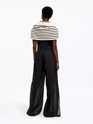 Pantalon en ramie avec cordon de serrage - Noir — photo 2