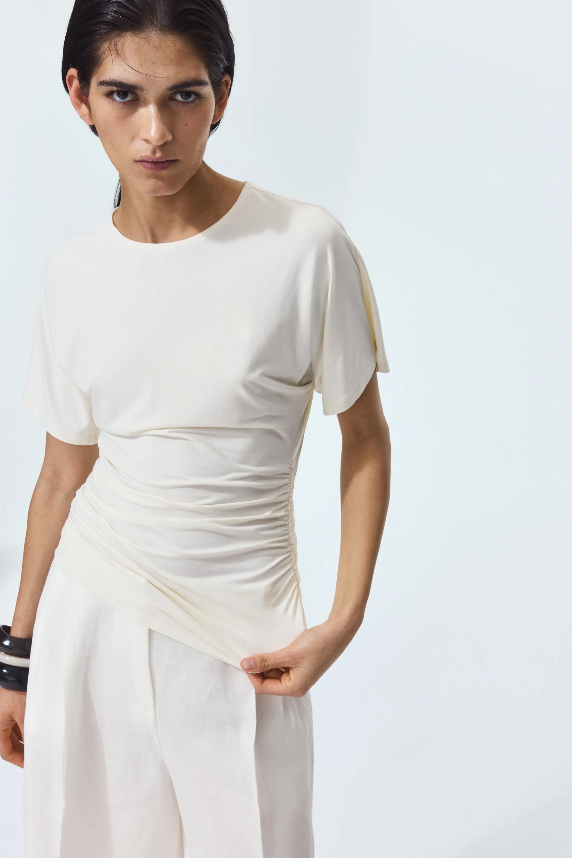 Top en jersey à effet drapé - Crème