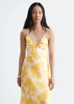 Robe combinaison midi en satin - Jaune — photo 1