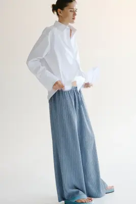 Pantalon froissé avec cordon de serrage - Bleu ancien — photo 3