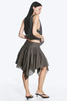Jupe midi asymétrique en coton - Taupe foncé — photo 2