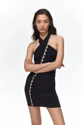 Robe dos nu ornementée - Noir — photo 1