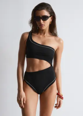 Maillot de bain asymétrique à découpes - Noir — photo 1