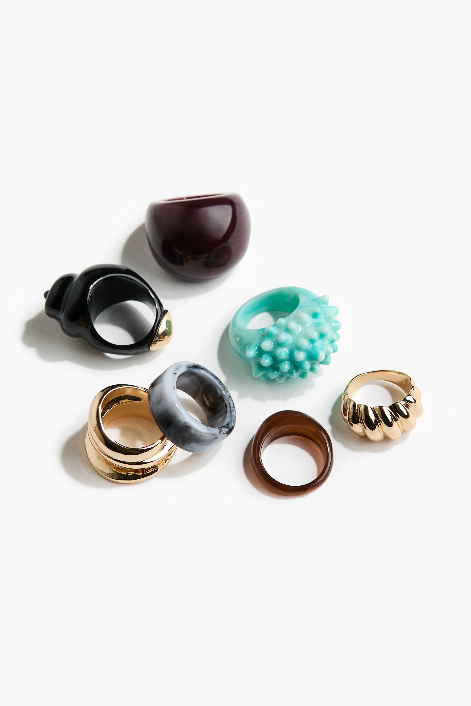 Lot de 7 bagues - Doré/turquoise