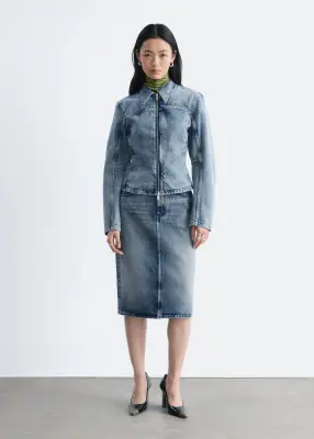 Veste zippée et ajustée en jean - Bleu délavé — photo 3