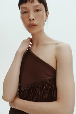 Robe asymétrique à franges - Marron foncé — photo 1