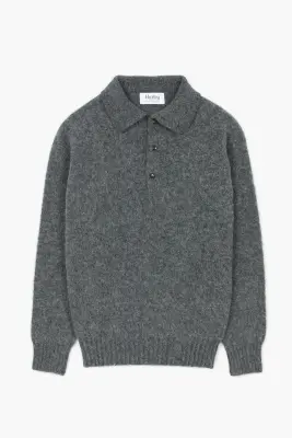 Pull col polo Shaggy Dog en laine - Gris Foncé — photo 1