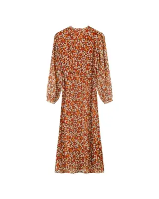 Robe midi imprimée fleurie boutonnée Dione Chocolat – Grace & Mila — photo 4