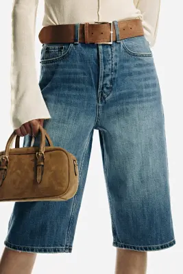 Short Bermuda en denim avec ceinture - Bleu denim — photo 2