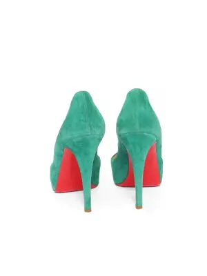 Escarpins peep toe à plateforme et talon stiletto en suede vert émeraude Prix boutique 800€ Taille 37 — photo 4