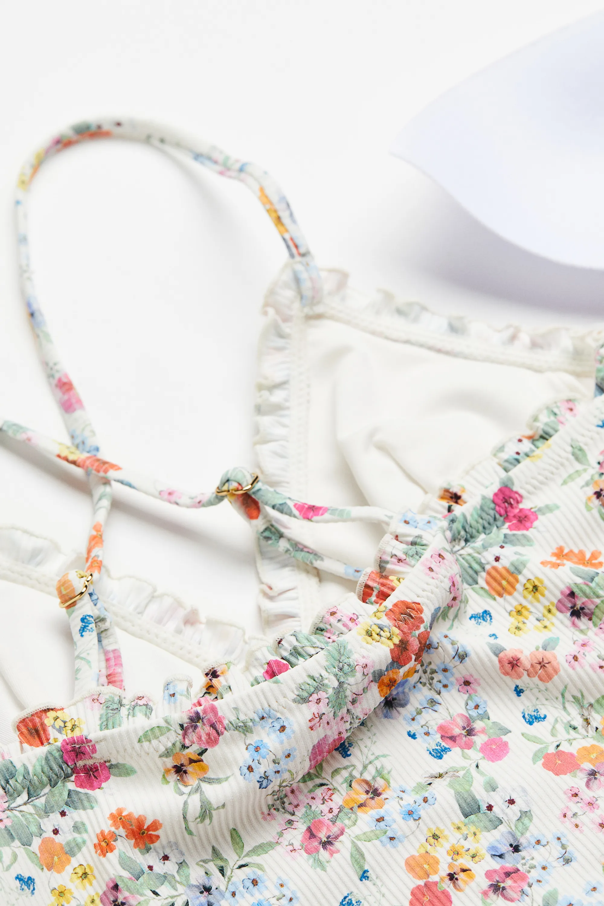 Maillot de bain avec bonnets paddés - Blanc/fleuri