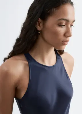 Robe midi en satin sans manches - Bleu foncé — photo 2