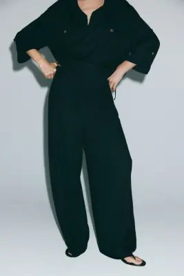 Viscose-blend barrel trousers - Noir — photo 1