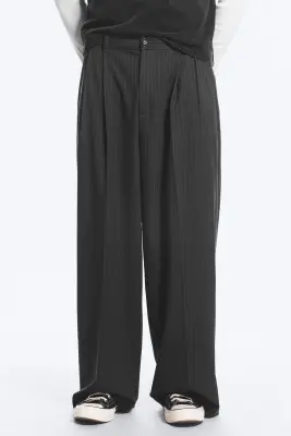 Nate Pantalon Taille Standard Coupe Droite Ample - Gris foncé rayé — photo 2