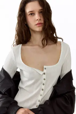Top en maille pointelle - Blanc — photo 2