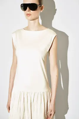 ROBE MIDI À TEXTURE CONTRASTÉE - BLANC — photo 2