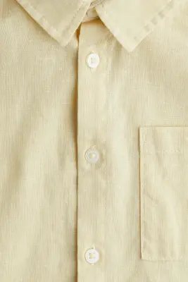Chemise à manches courtes en lin mélangé - Jaune clair — photo 2