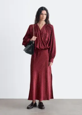 Robe portefeuille à col en V - Rouge foncé/Pois — photo 1