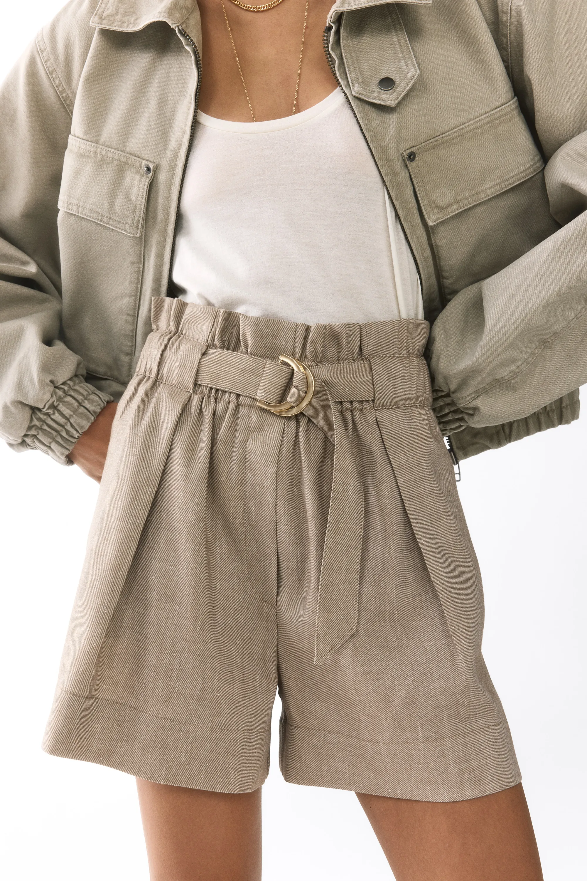 Short paper bag avec ceinture - Taupe clair