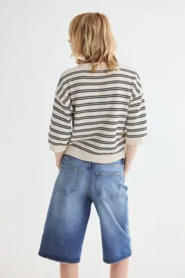 T-shirt en maille - Crème/rayé — photo 3