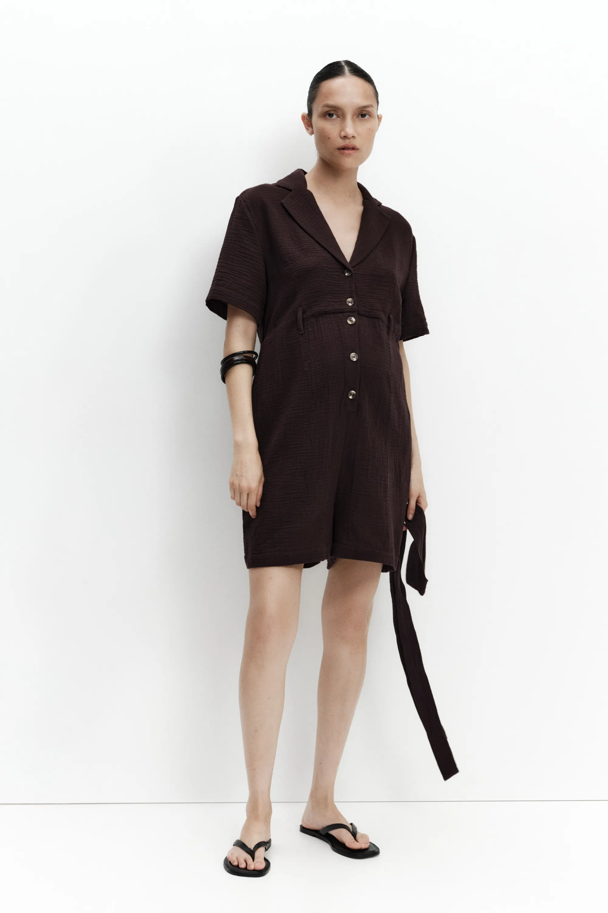 MAMA Combi-short en mousseline de coton - Marron foncé