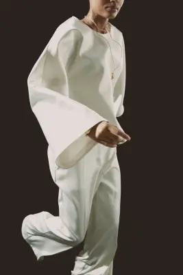 Pantalon large - Blanc — photo 3
