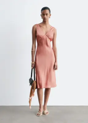 Robe combinaison midi à col en V - Pêche — photo 2