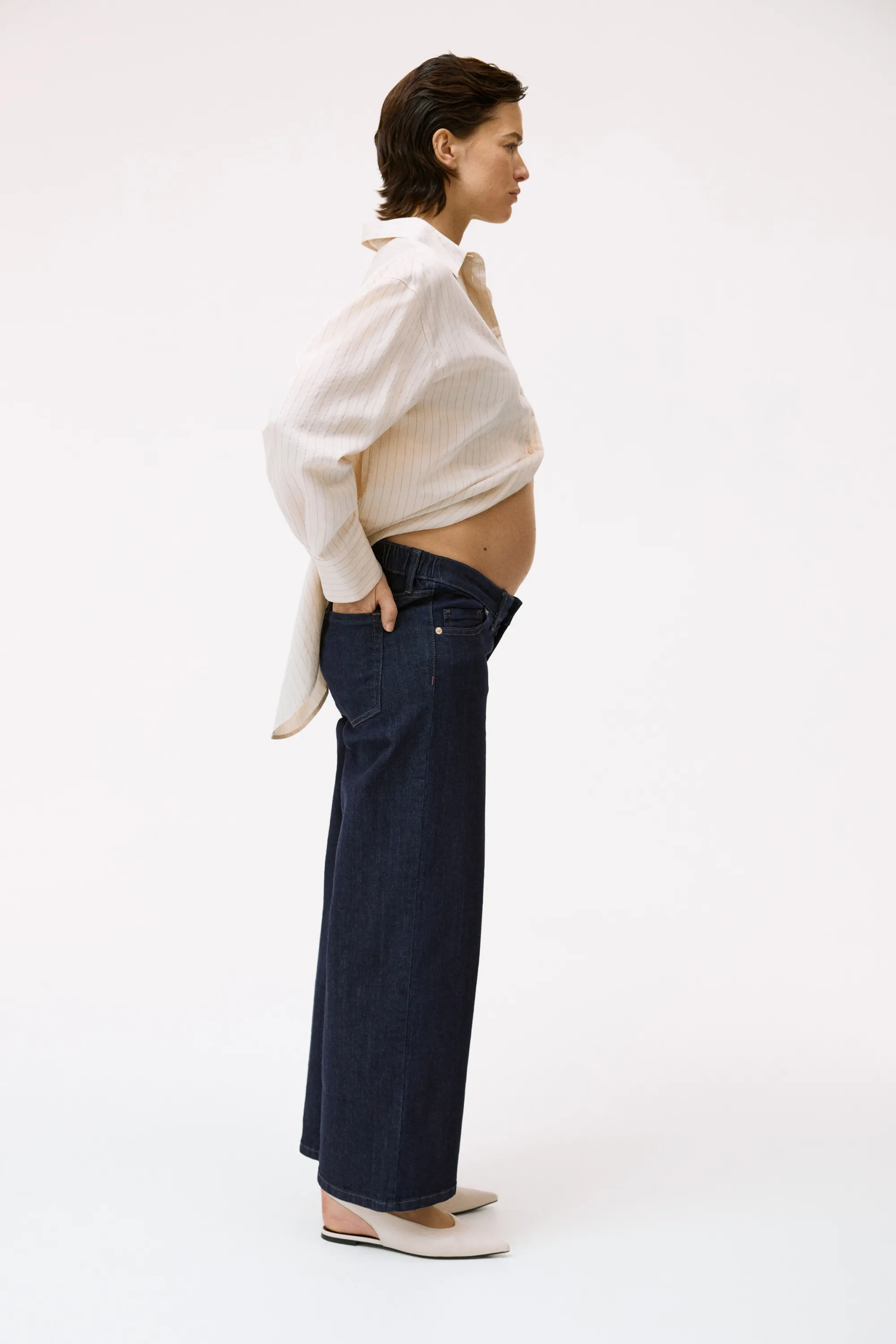 MAMA Wide Low Waist Ankle Jeans - Bleu denim foncé