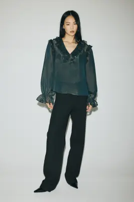 Blouse volantée - Vert olive foncé — photo 2